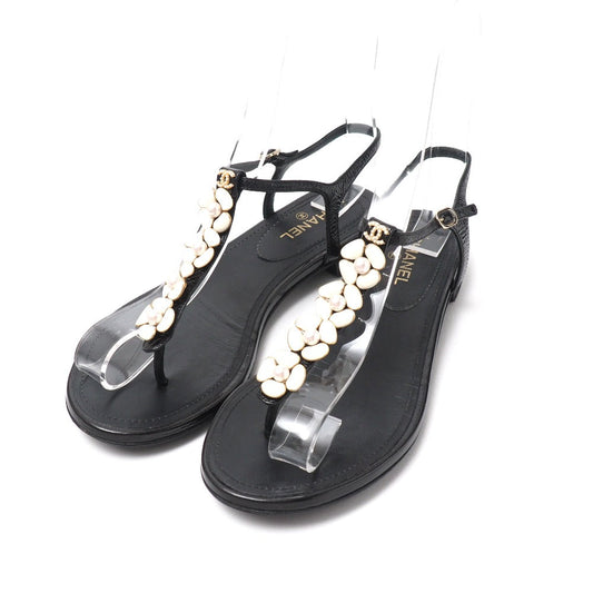CHANEL Sandals Genuine Leather black 35C