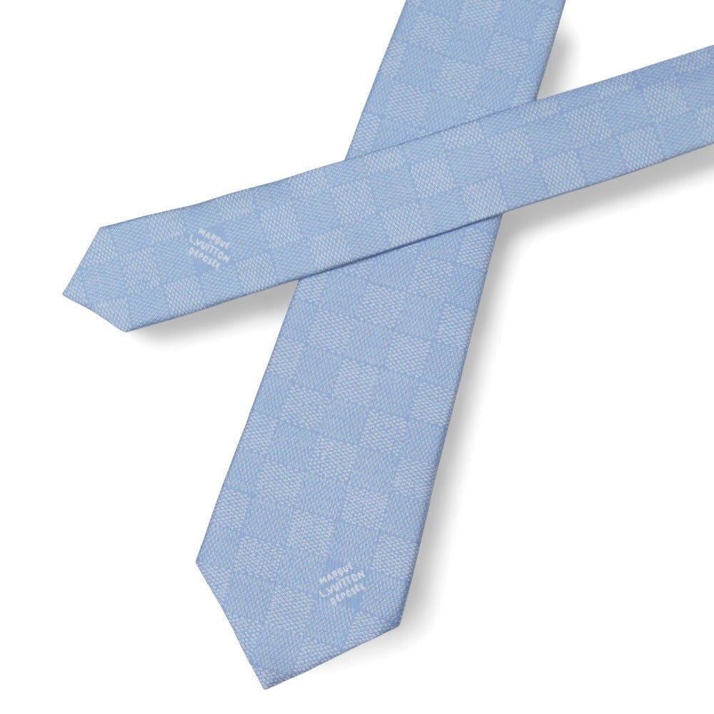 LOUIS VUITTON tie Damier Heritage Tie ダミエ ヘリテージ ネクタイ 100% silk Light blue M96633 S