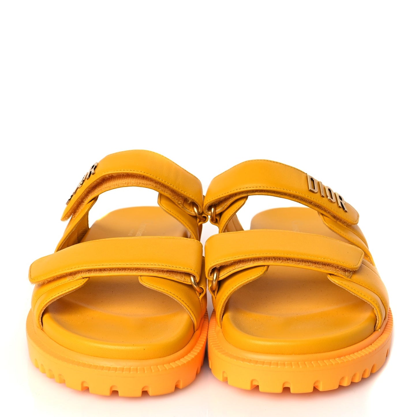 Christian Dior Lambskin Dioract 10mm Slide Sandals 37.5 Amber Yellow