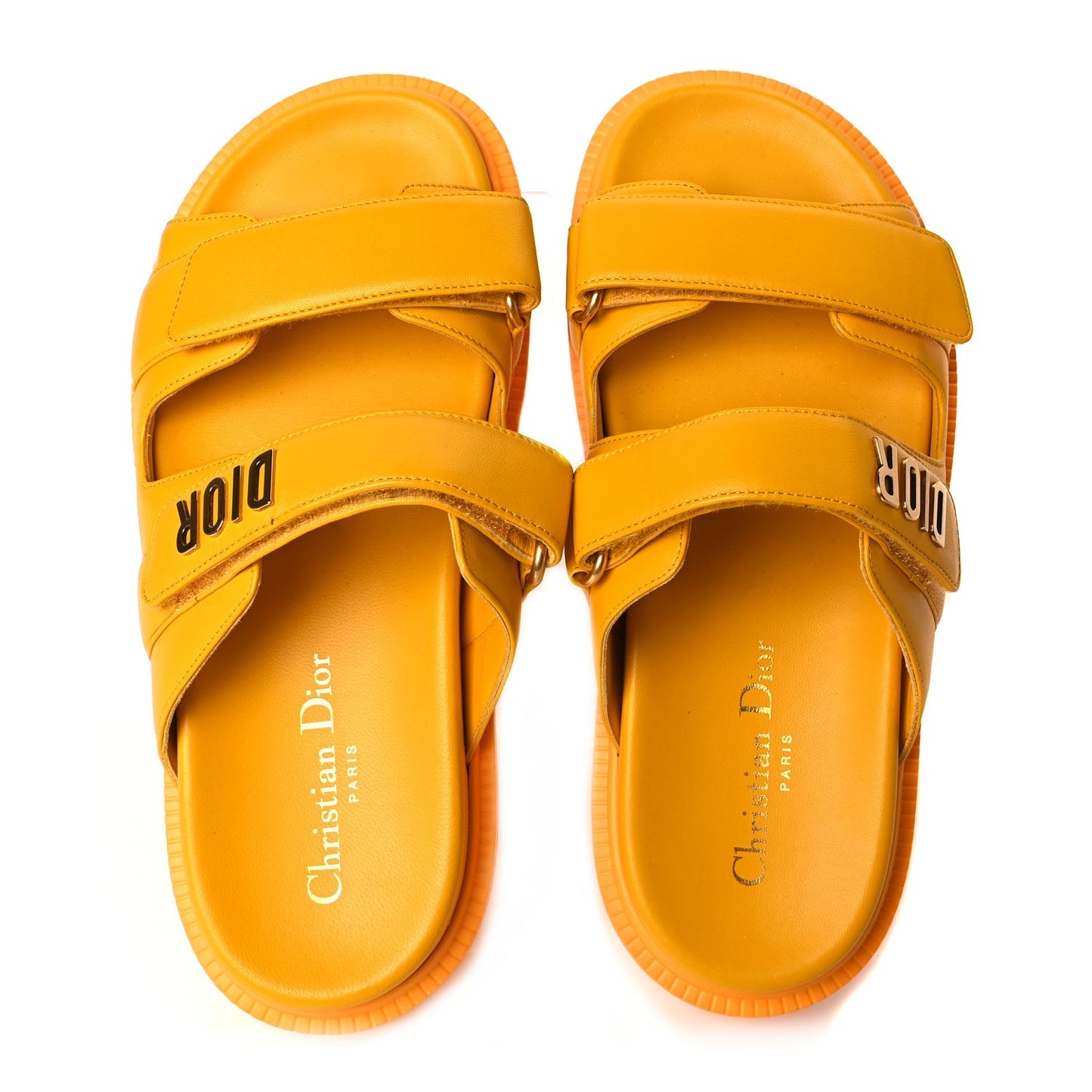 Christian Dior Lambskin Dioract 10mm Slide Sandals 37.5 Amber Yellow