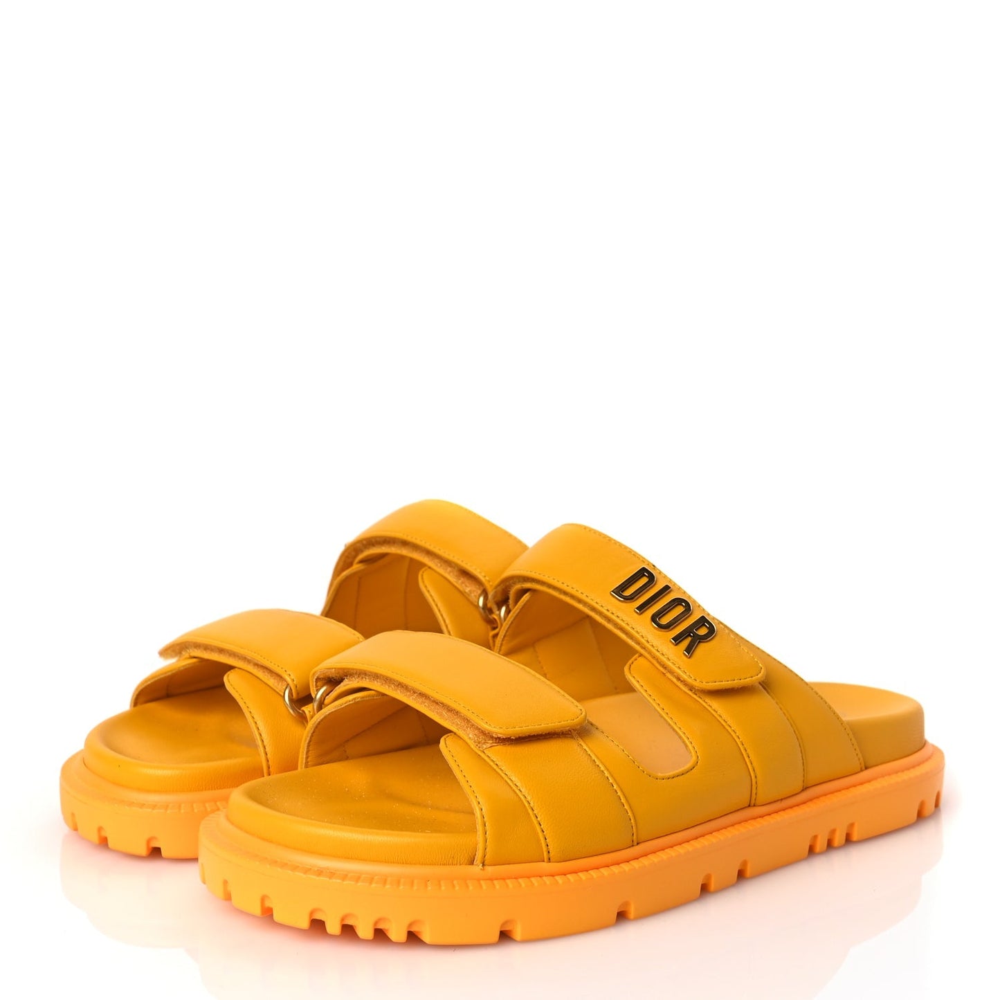Christian Dior Lambskin Dioract 10mm Slide Sandals 37.5 Amber Yellow