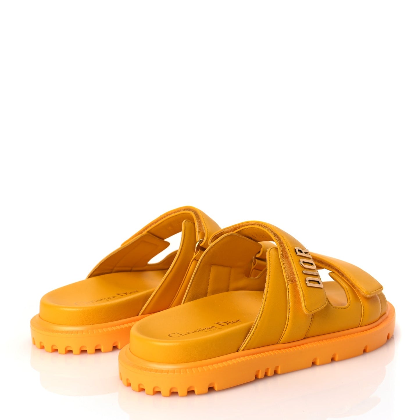 Christian Dior Lambskin Dioract 10mm Slide Sandals 37.5 Amber Yellow