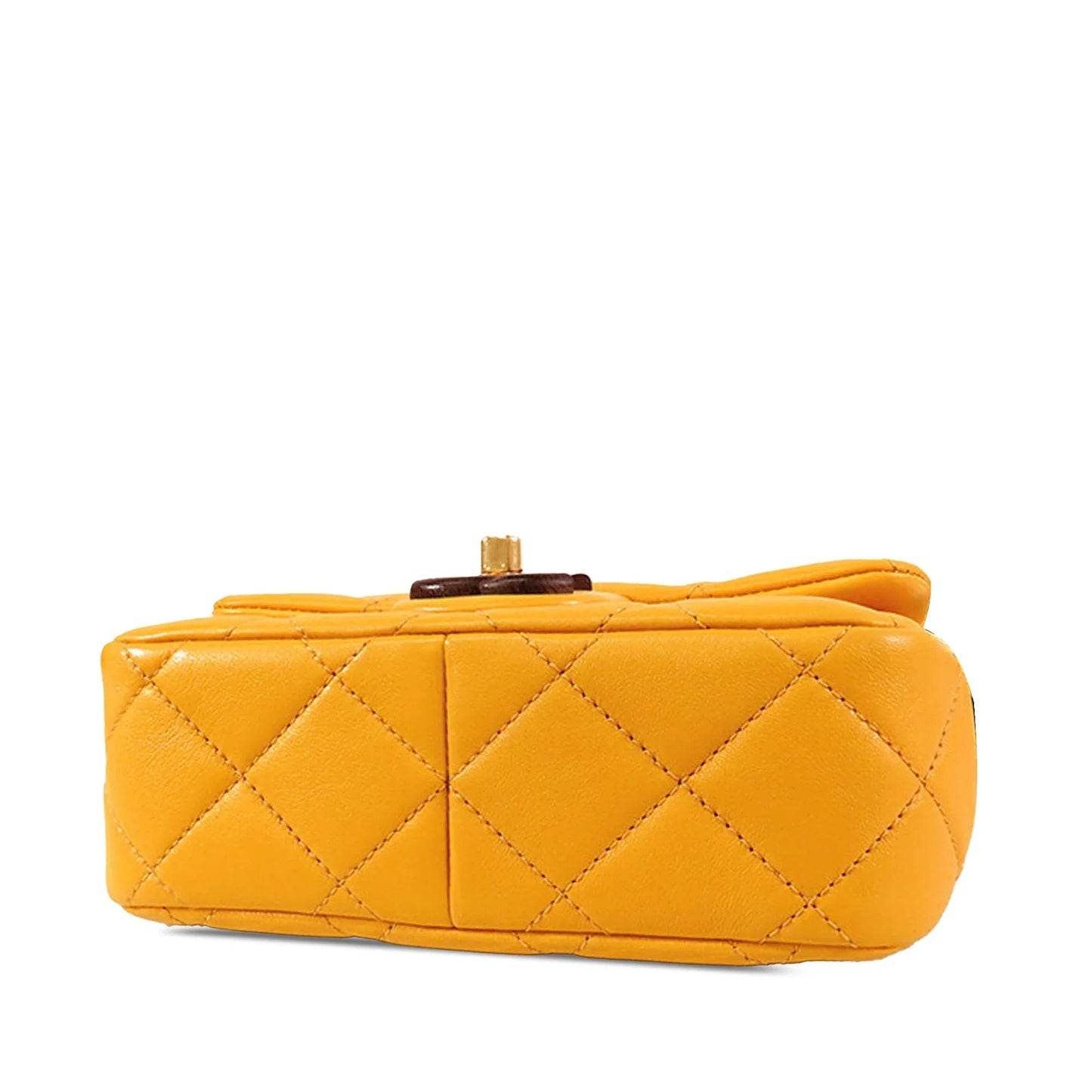 Yellow Chanel Mini Square Lambskin Wenge Wood Flap Crossbody Bag
