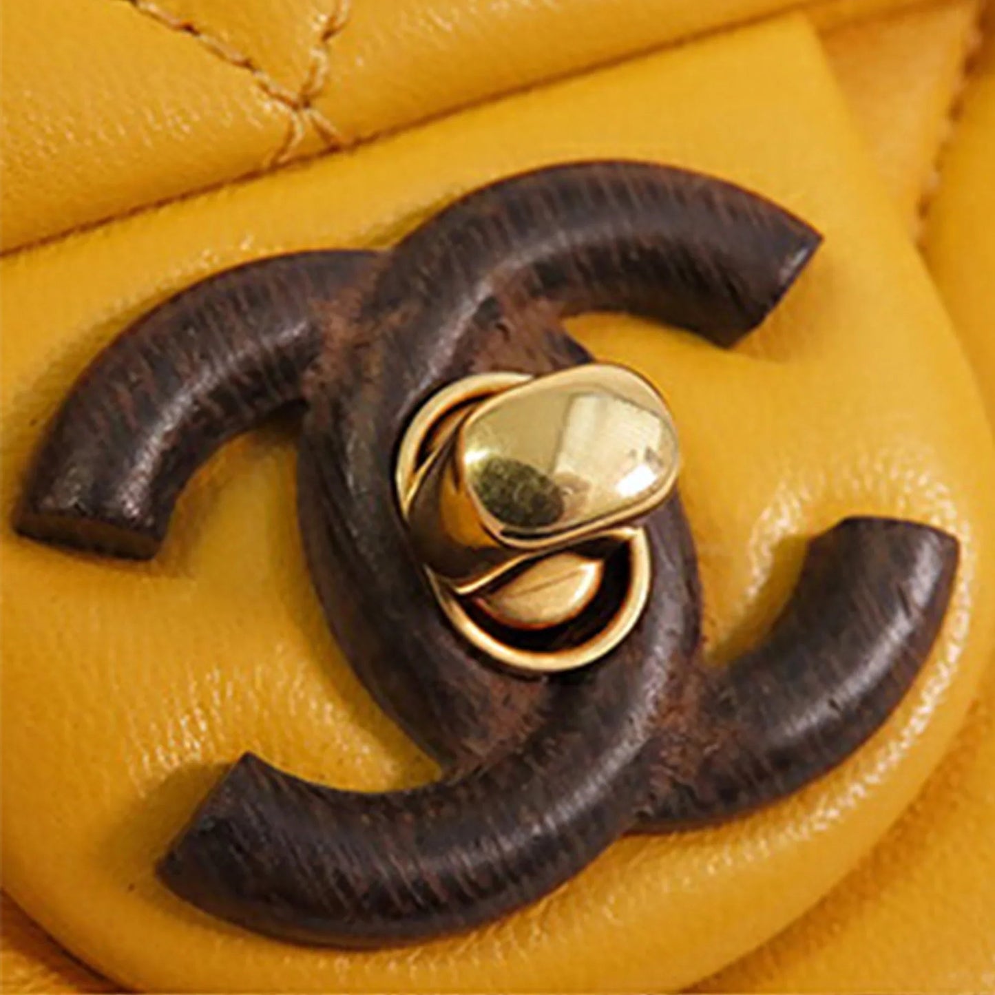 Yellow Chanel Mini Square Lambskin Wenge Wood Flap Crossbody Bag