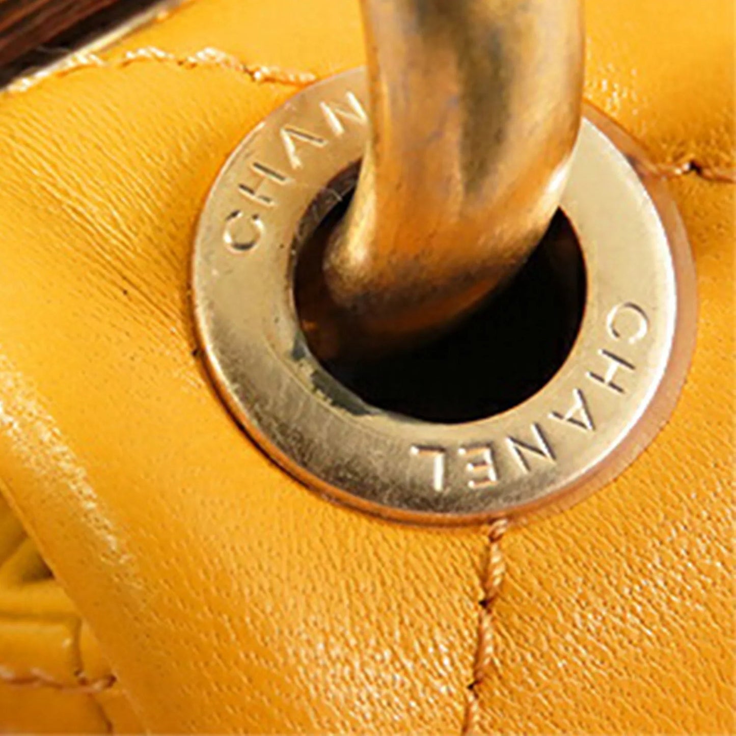 Yellow Chanel Mini Square Lambskin Wenge Wood Flap Crossbody Bag
