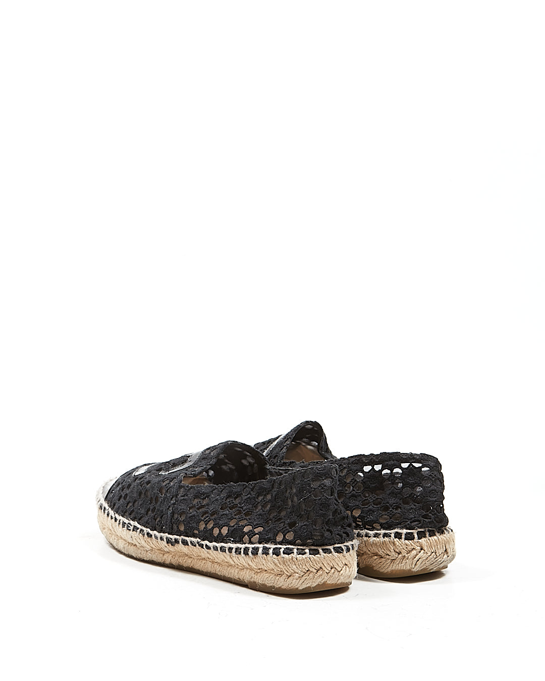 Chanel Black Lace Floral Interlocking CC Logo Espadrilles - 39