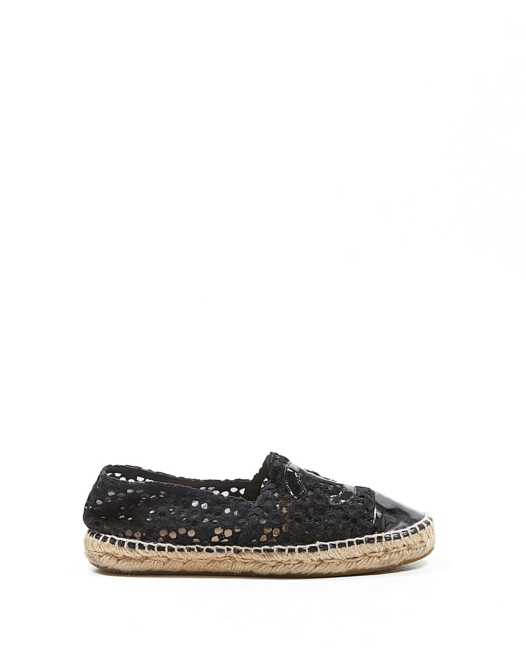 Chanel Black Lace Floral Interlocking CC Logo Espadrilles - 39