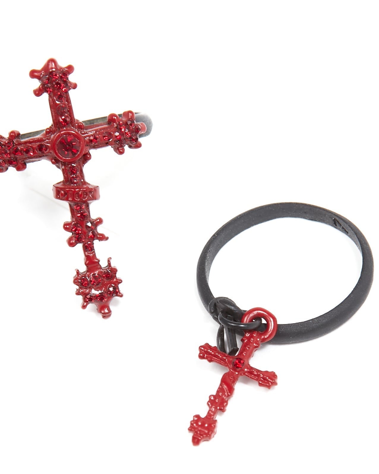 Dior   Red/Black Gothic Cross 2 Ring Set