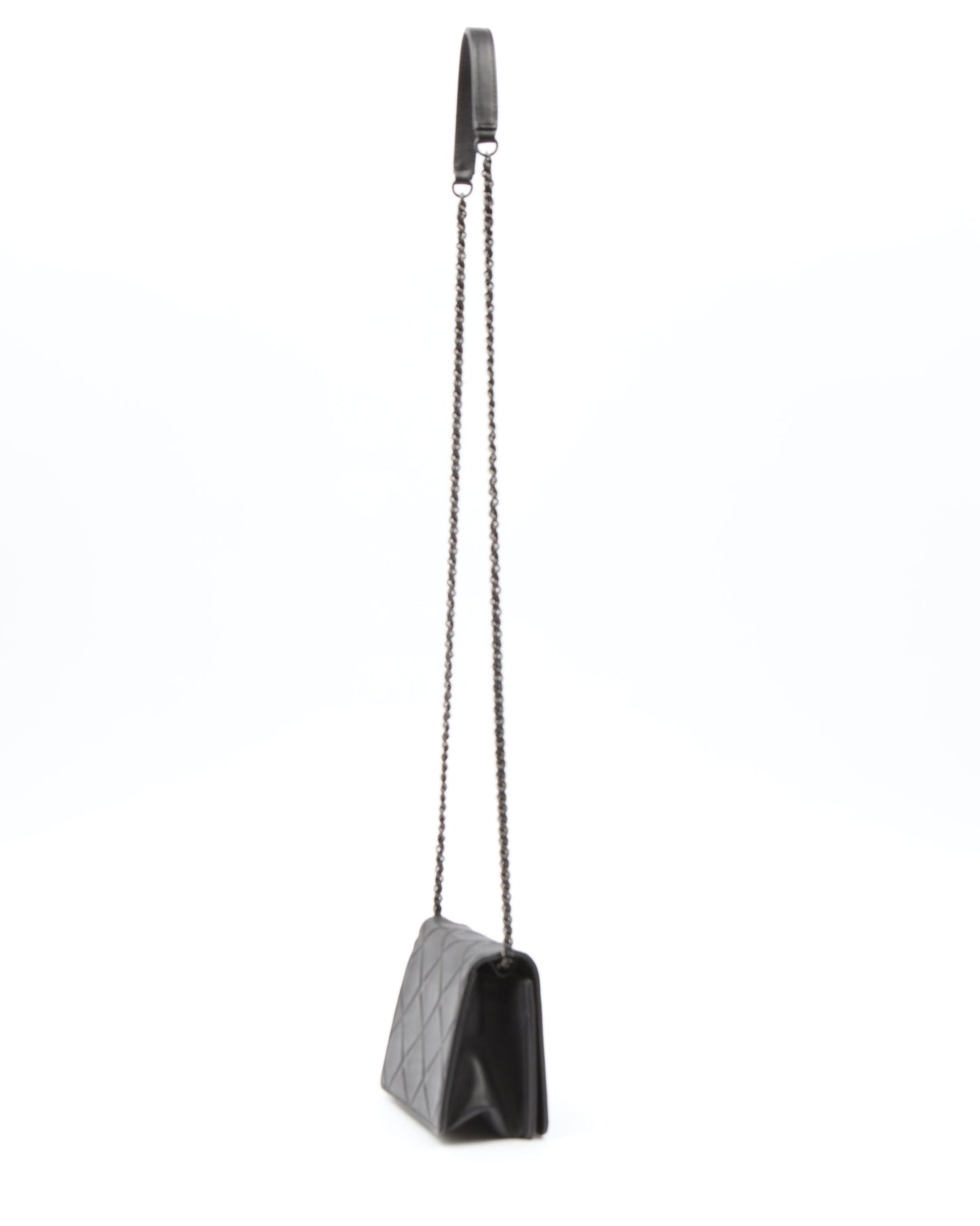 Chanel All Black Propeller Leather Square Very Debossed Chain Crossbody Bag