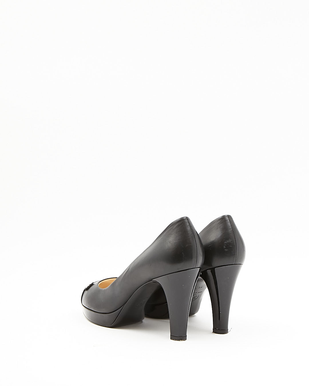 Chanel Black Leather Platform Pumps CC Logo Heels - 41
