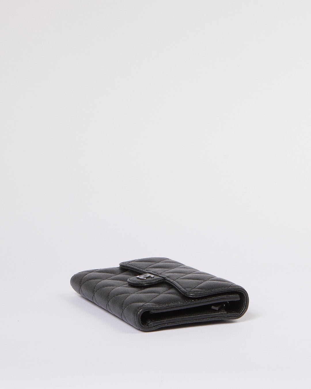 Chanel Black Caviar Leather Interlocking CC Logo Compact Wallet