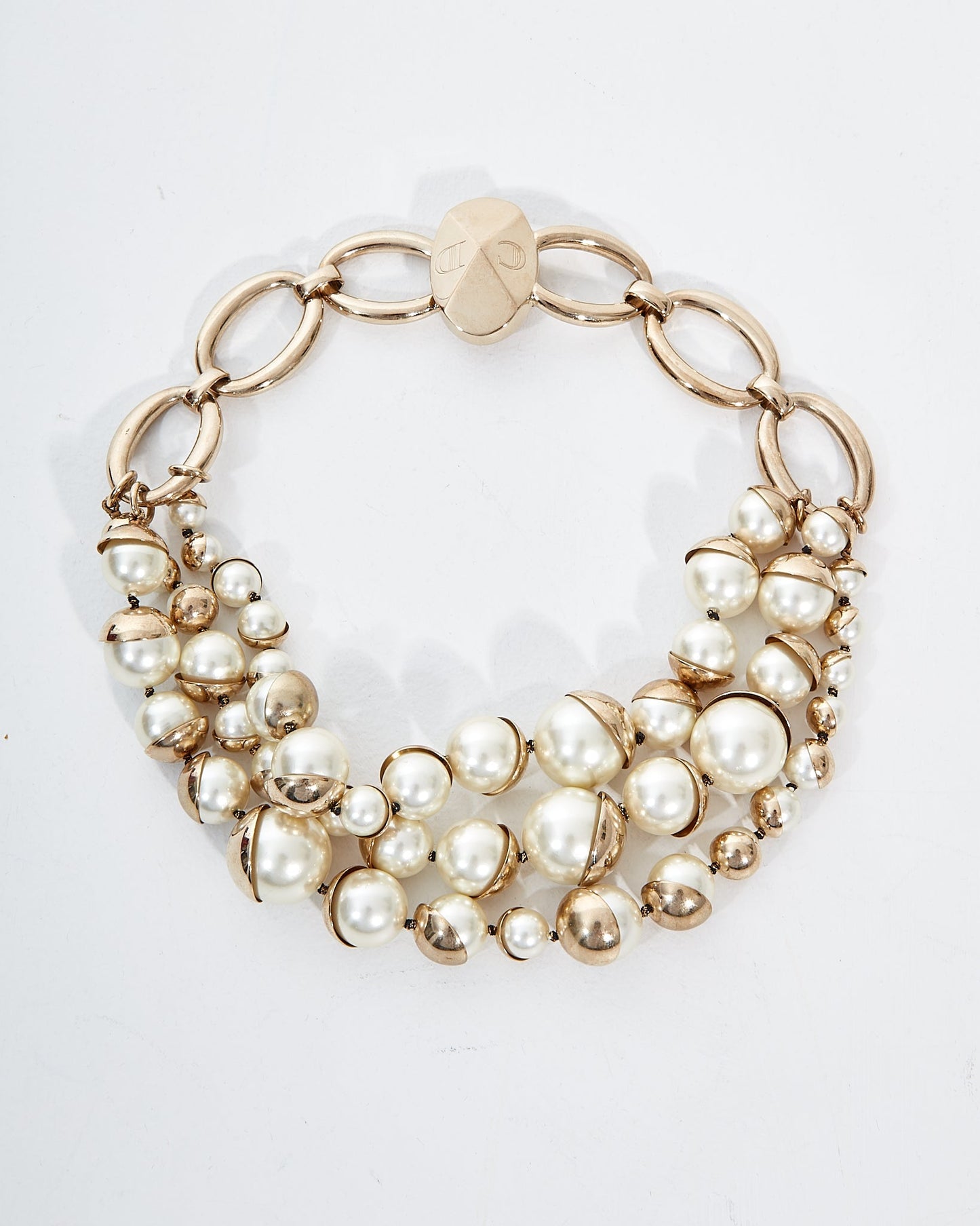 Dior Silver and White Pearl 3-Strand Choker Necklace