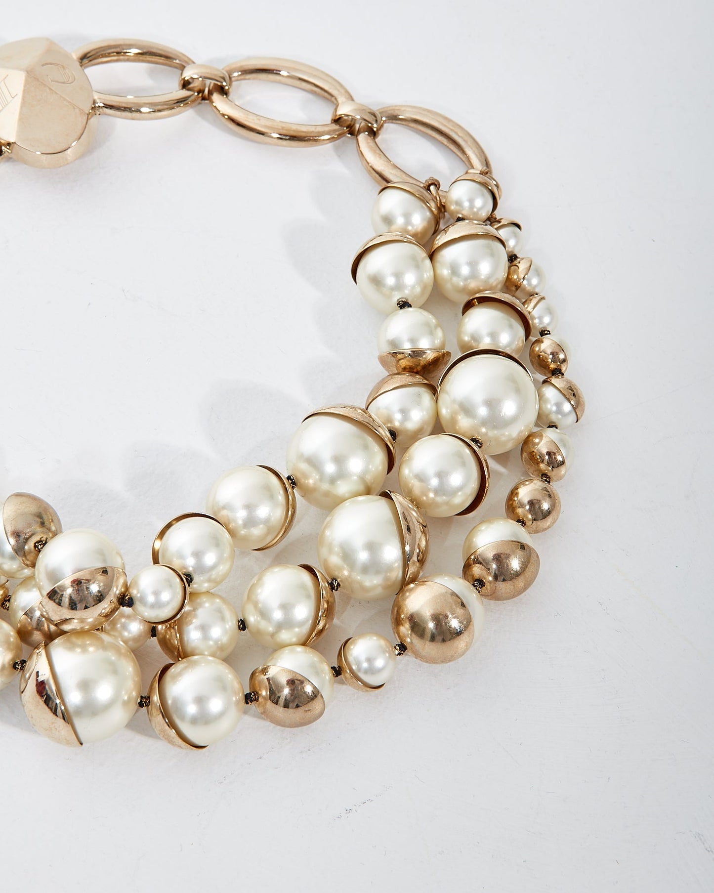Dior Silver and White Pearl 3-Strand Choker Necklace