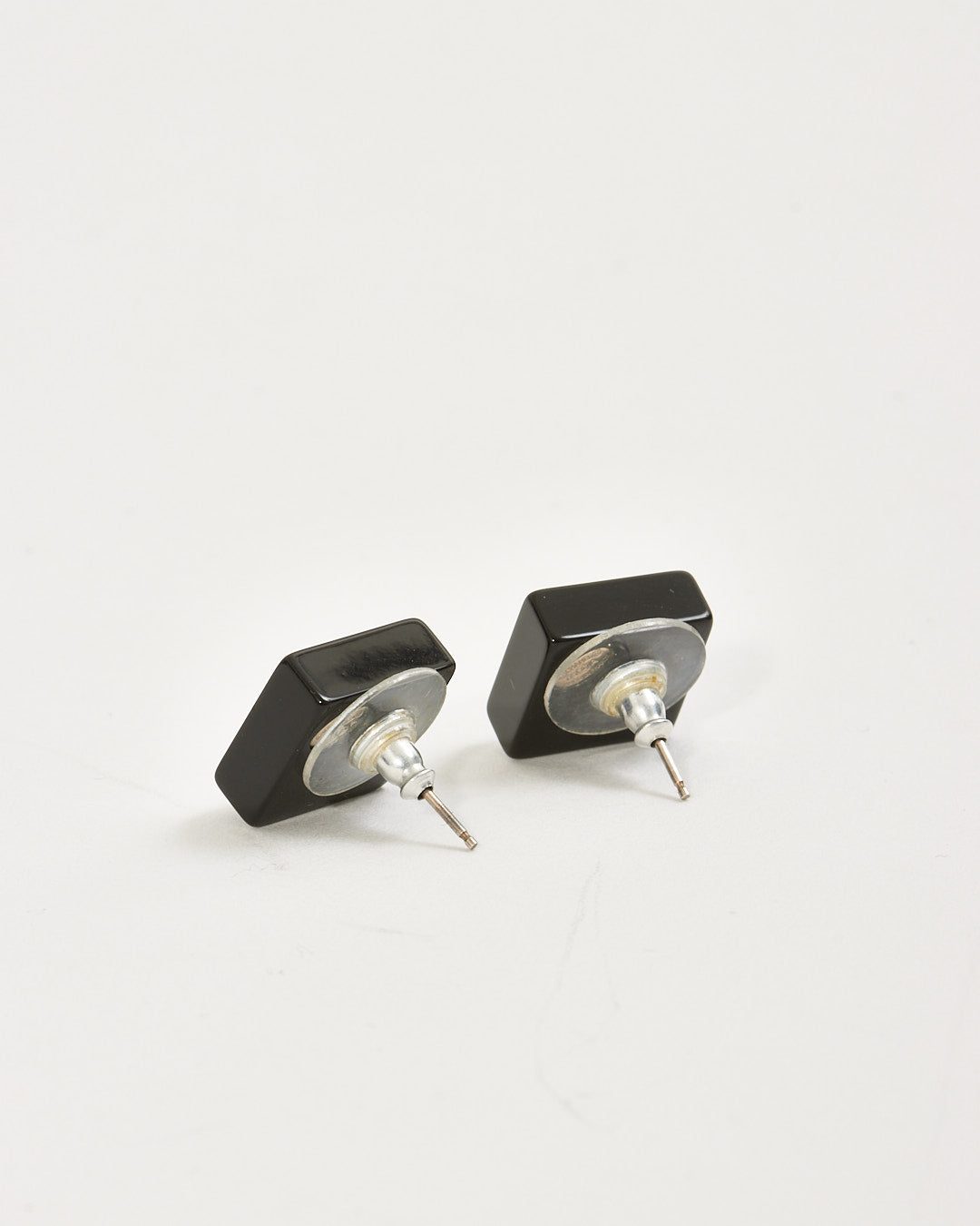 Chanel Black Cube Crystal Detail Earrings