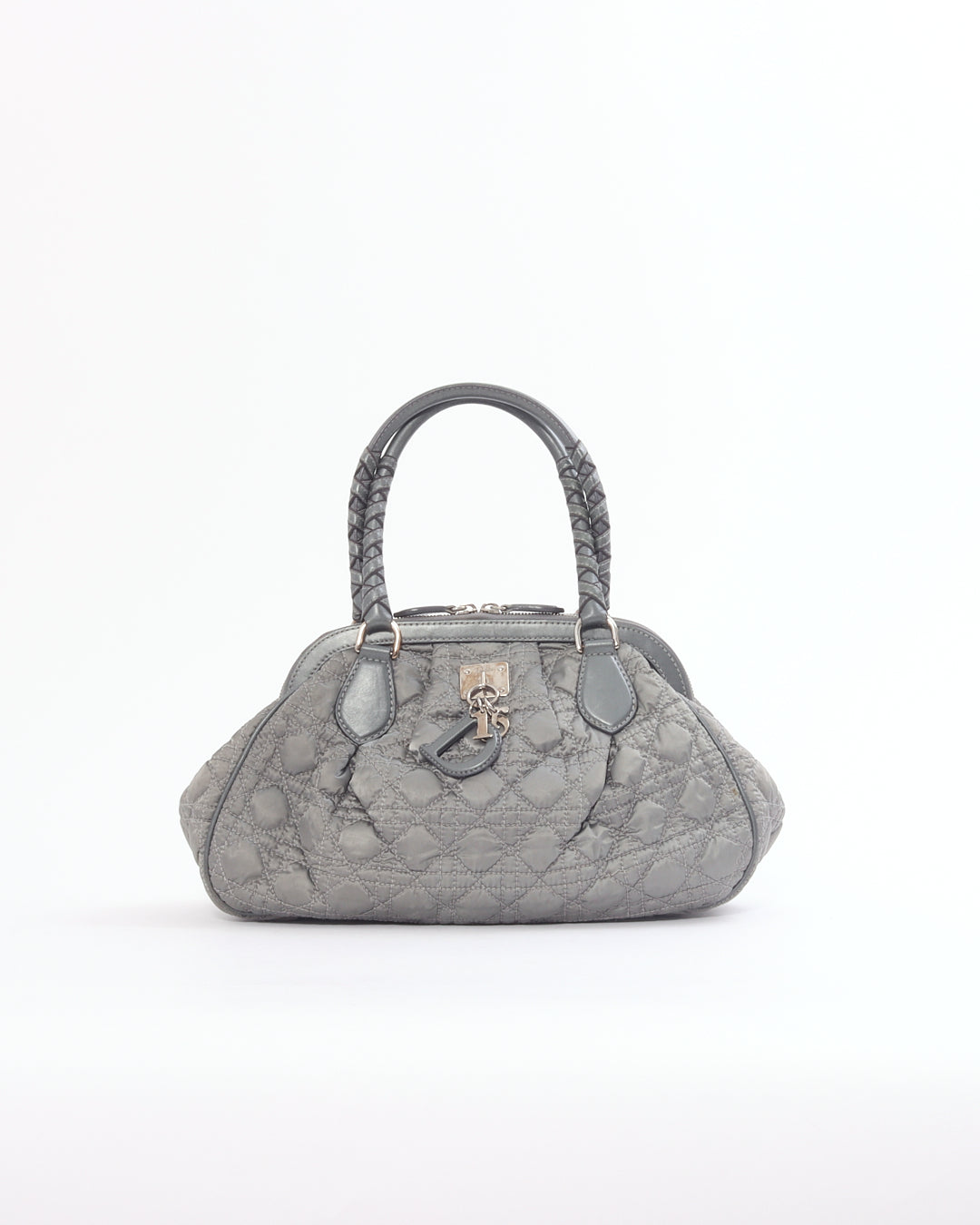 Dior   Grey Satin Mini Lady Boston Braided Handle Bag