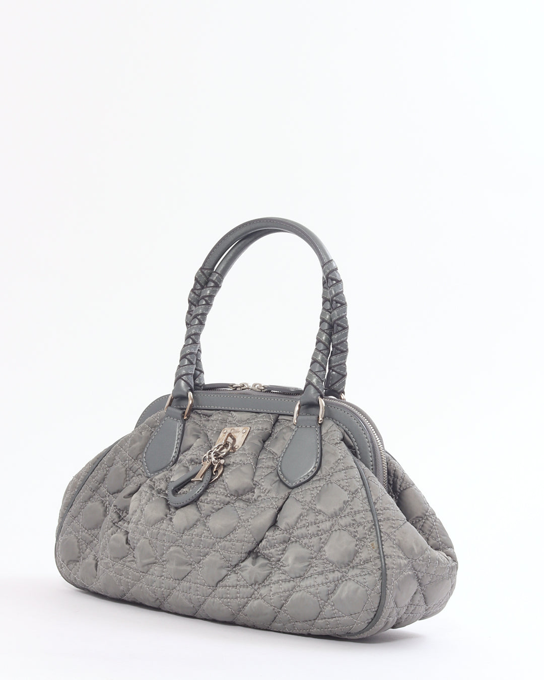 Dior   Grey Satin Mini Lady Boston Braided Handle Bag