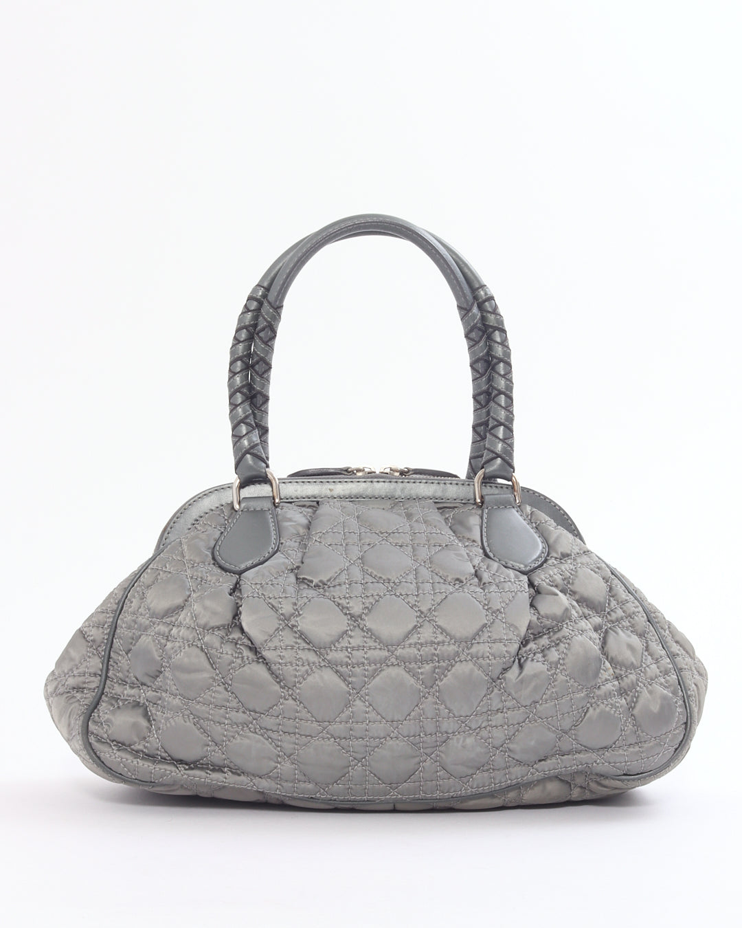 Dior   Grey Satin Mini Lady Boston Braided Handle Bag