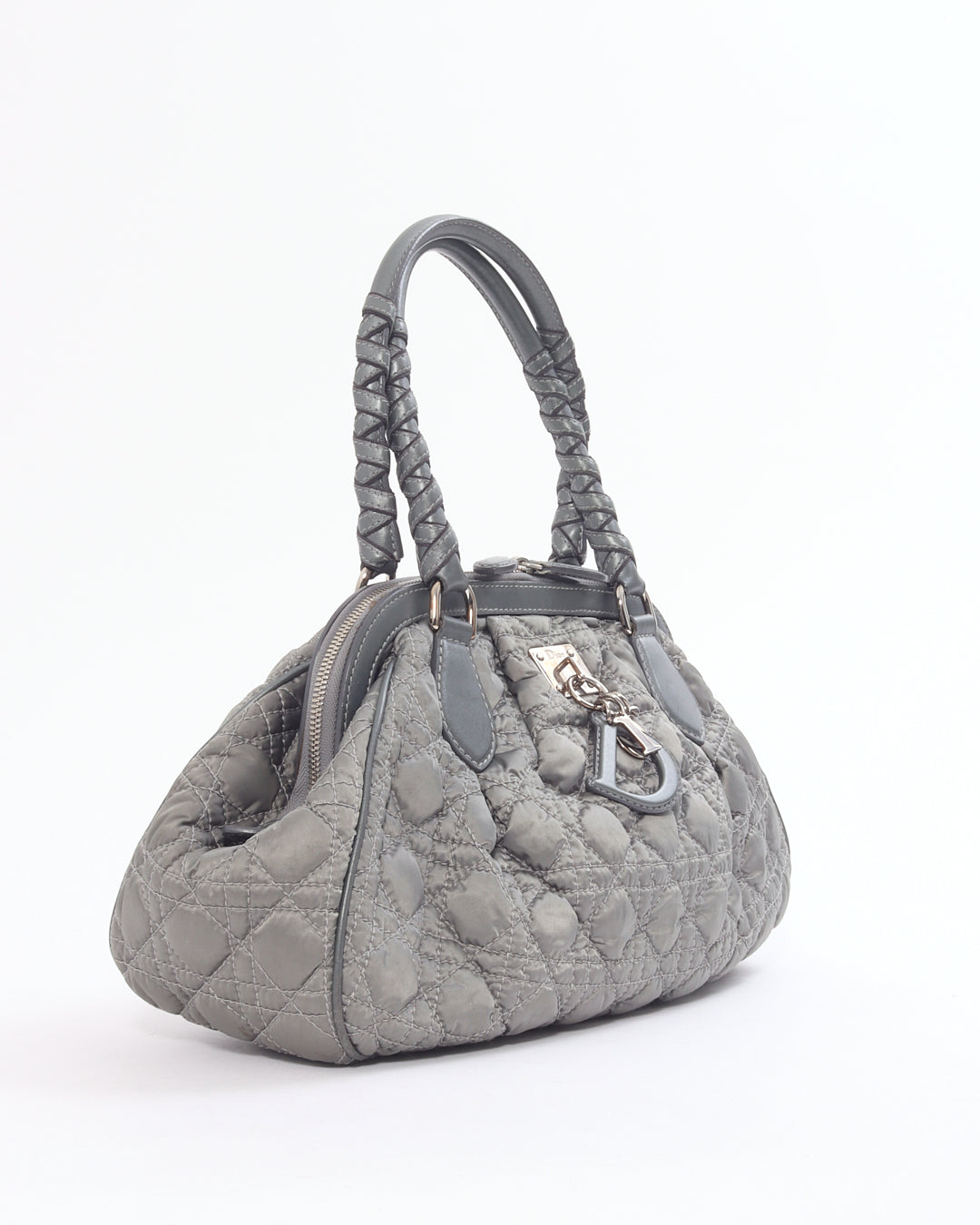Dior   Grey Satin Mini Lady Boston Braided Handle Bag