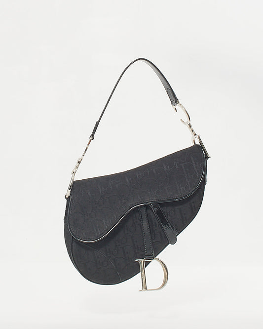 Dior   Black Canvas Oblique Saddle Bag