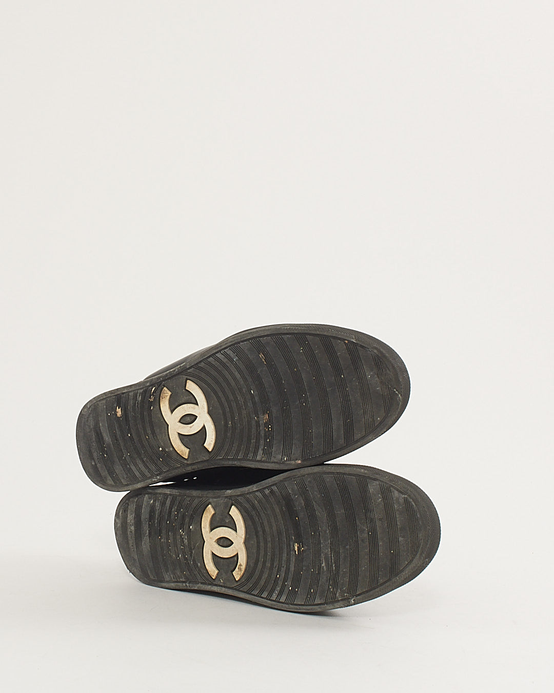 Chanel Black Leather Logo High-Top Sneakers - 38