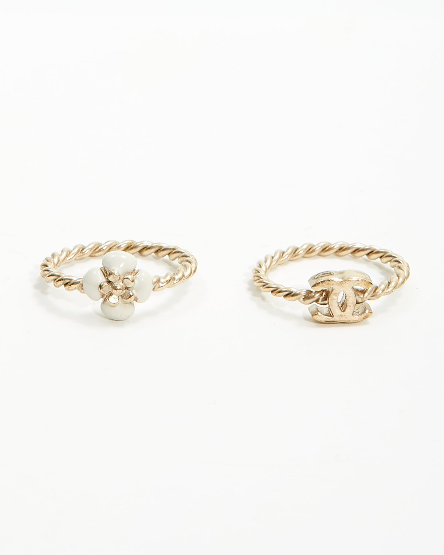 Chanel Antique CC Logo & Camelia 2 Ring Set