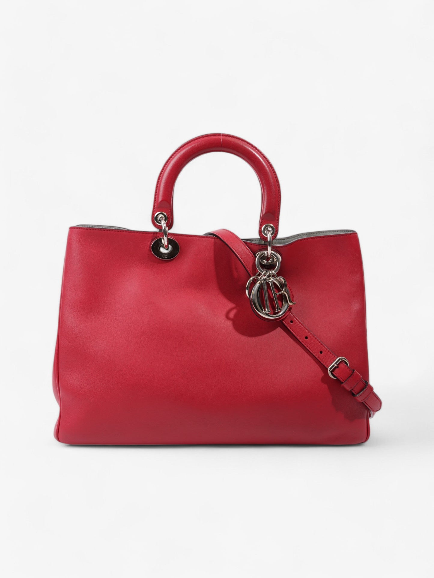 Christian Dior Diorissimo Shopper Tote Red Calfskin Leather Large