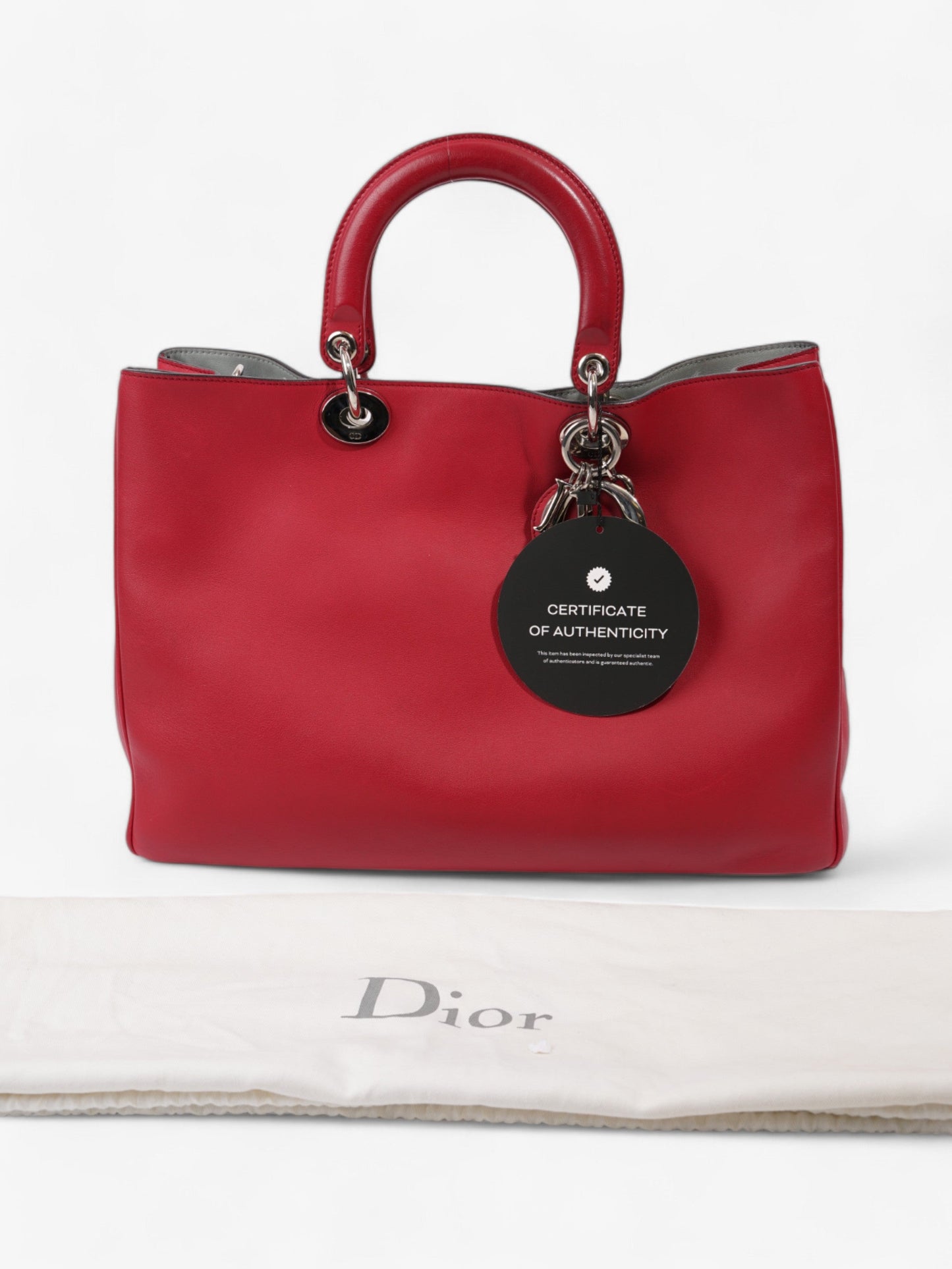 Christian Dior Diorissimo Shopper Tote Red Calfskin Leather Large