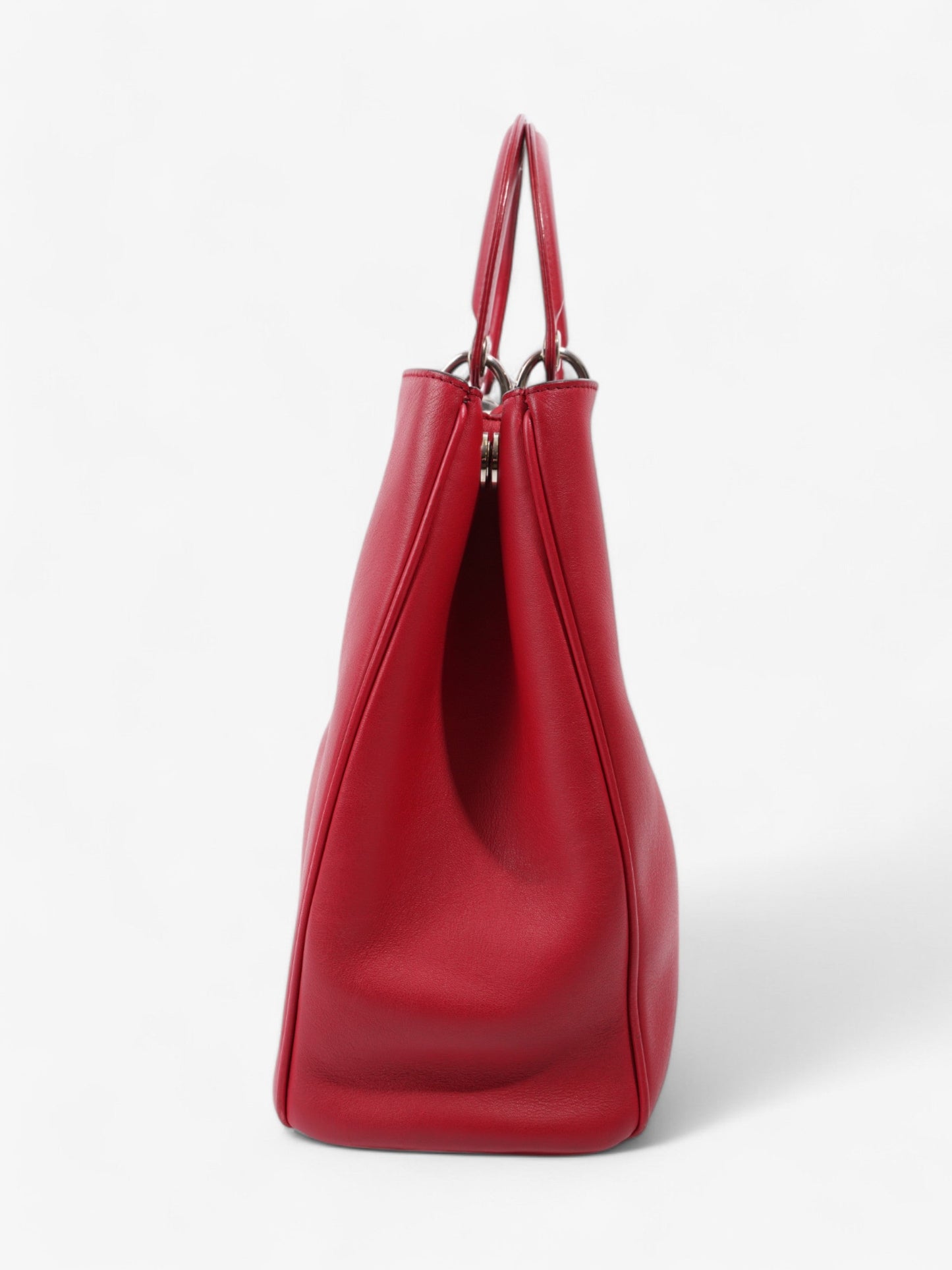 Christian Dior Diorissimo Shopper Tote Red Calfskin Leather Large