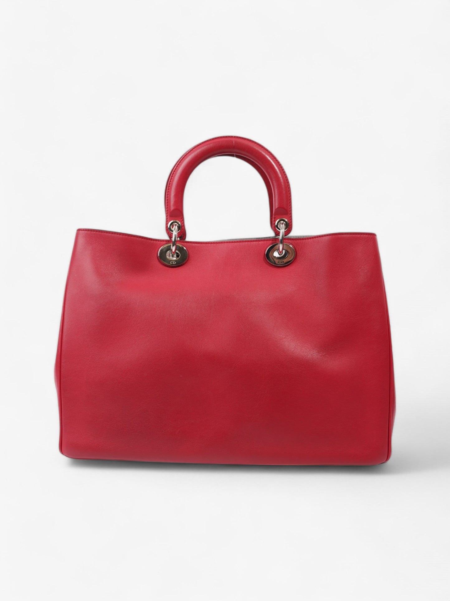 Christian Dior Diorissimo Shopper Tote Red Calfskin Leather Large