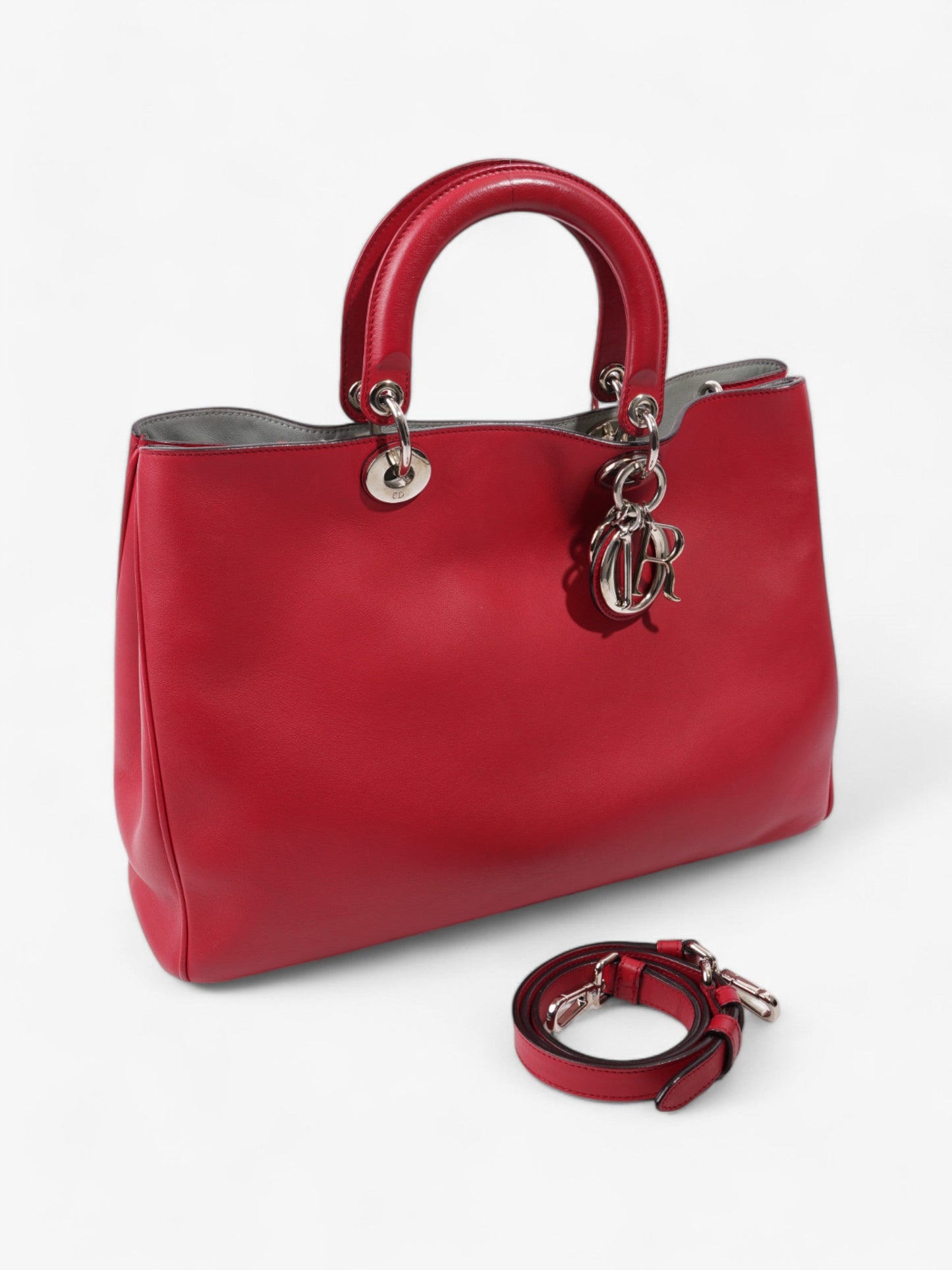 Christian Dior Diorissimo Shopper Tote Red Calfskin Leather Large