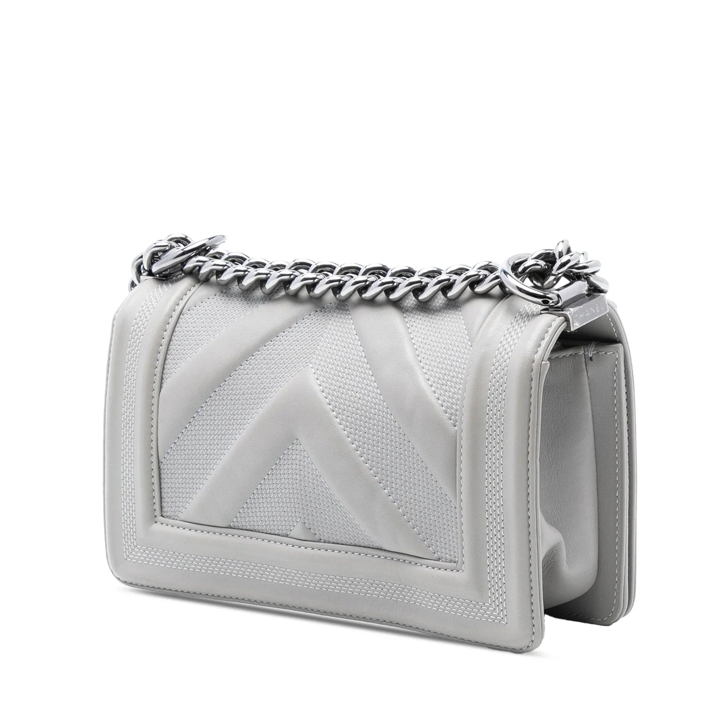 Gray Chanel Small Chevron Stitched Calfskin Boy Flap Crossbody Bag
