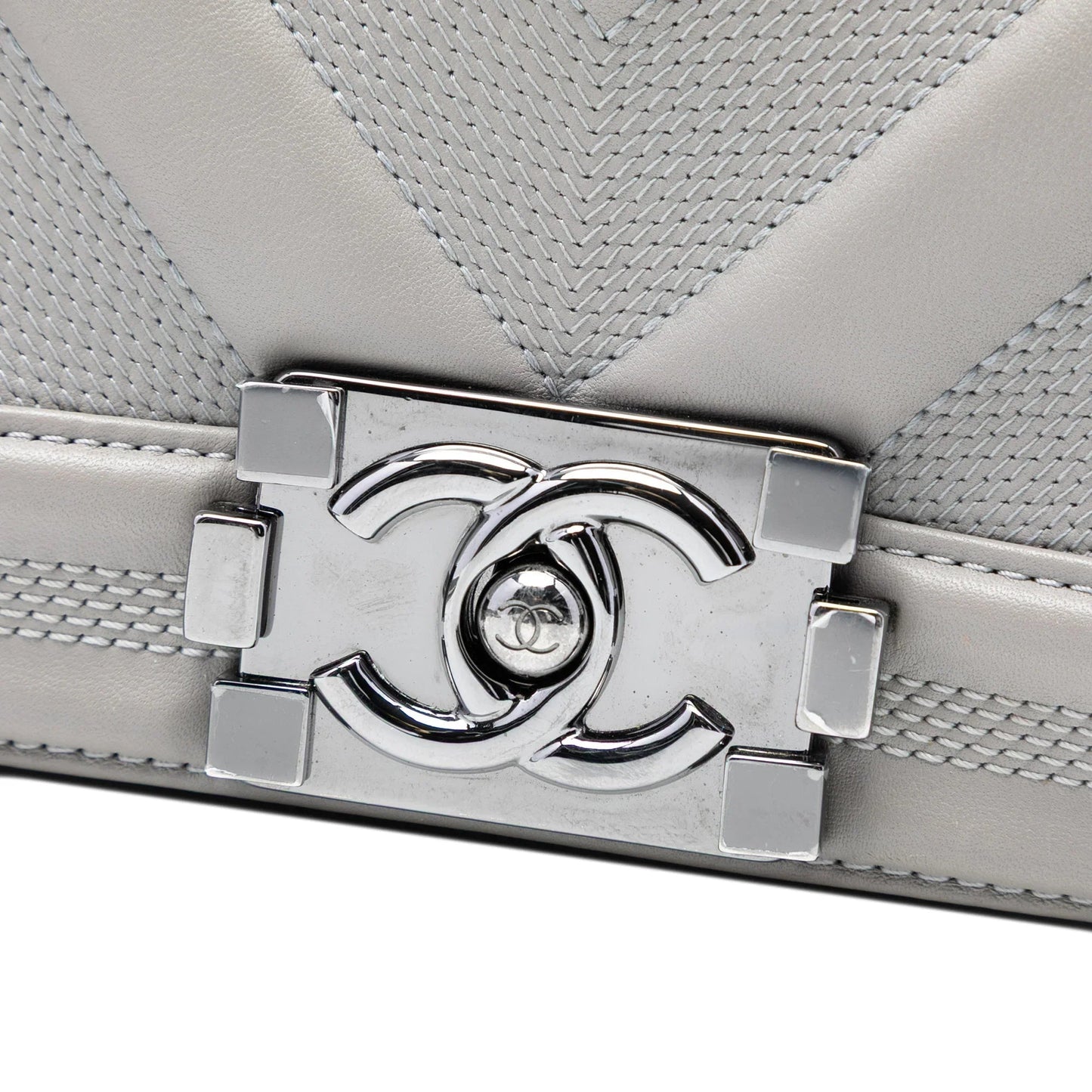 Gray Chanel Small Chevron Stitched Calfskin Boy Flap Crossbody Bag