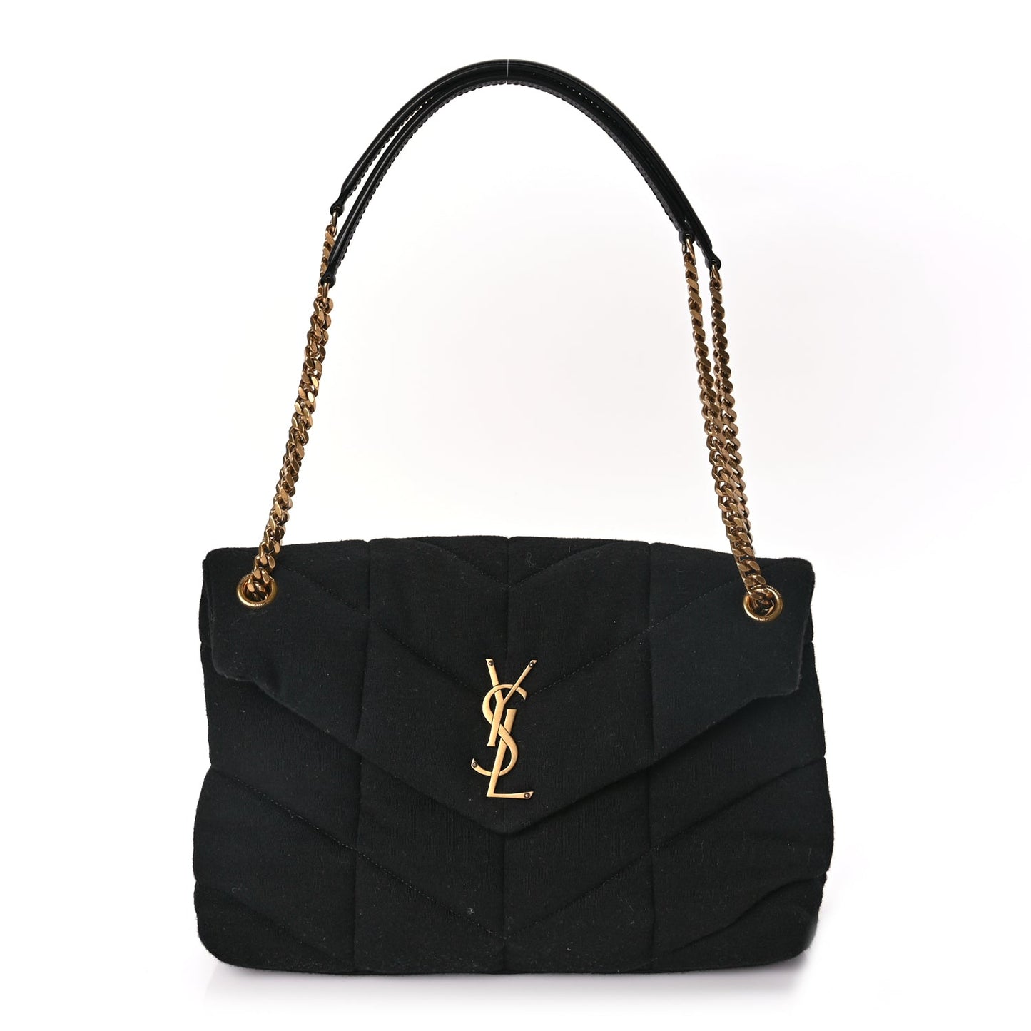 Saint Laurent Wool Jersey Quilted Medium Loulou Puffer Monogram Chain Satchel Black