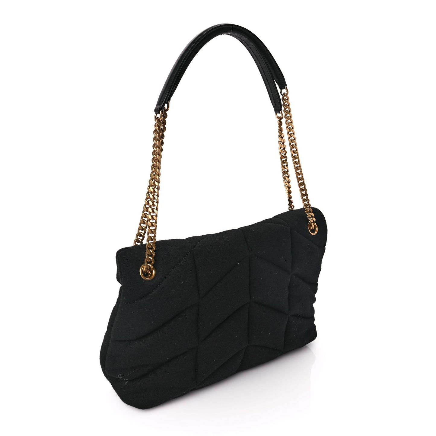Saint Laurent Wool Jersey Quilted Medium Loulou Puffer Monogram Chain Satchel Black
