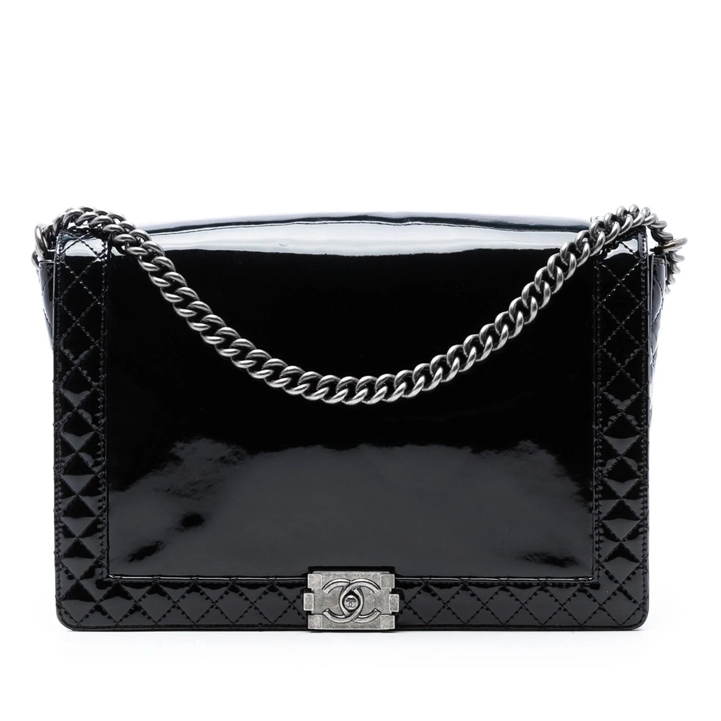 Black Chanel Extra Large Patent Boy Reverso Flap Crossbody Bag