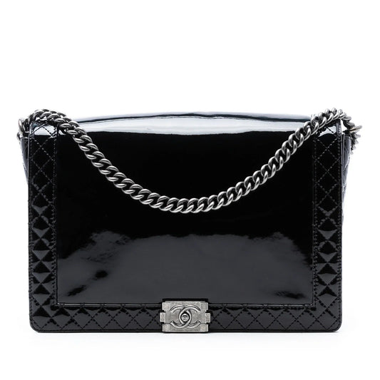 Black Chanel Extra Large Patent Boy Reverso Flap Crossbody Bag