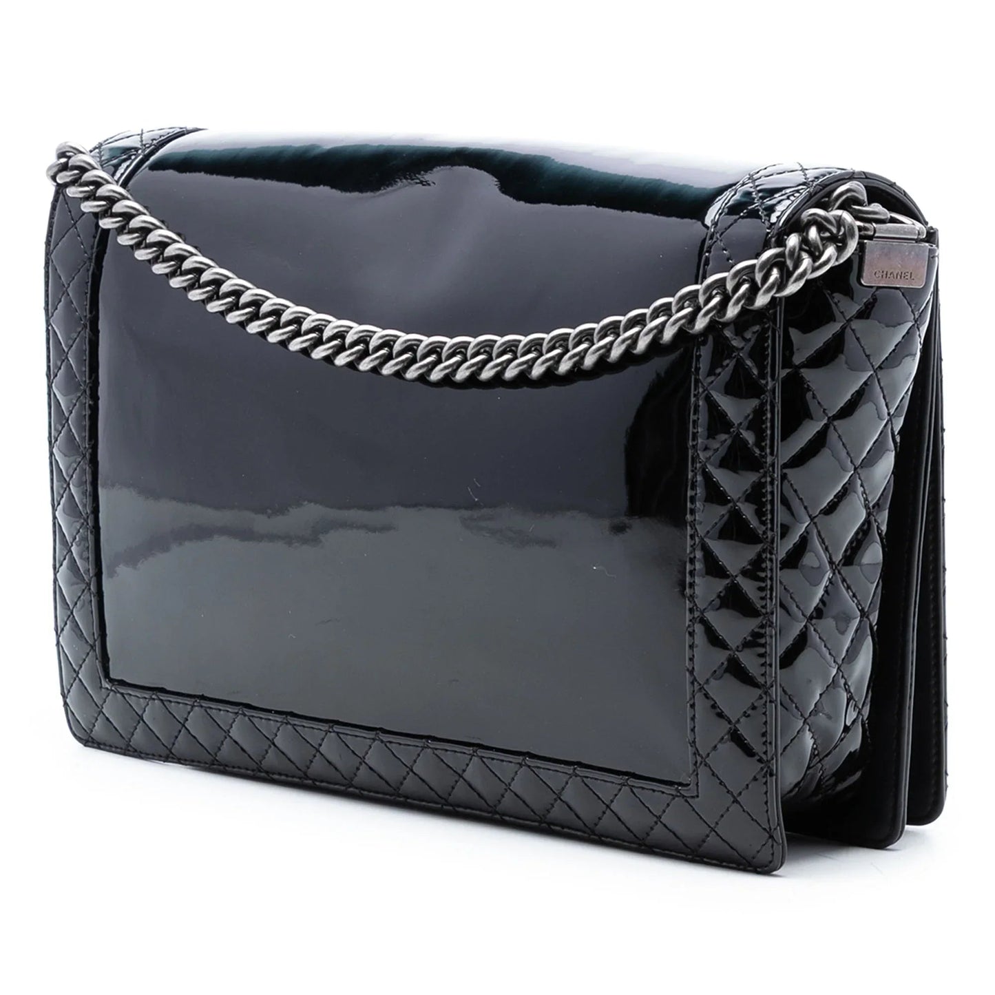 Black Chanel Extra Large Patent Boy Reverso Flap Crossbody Bag