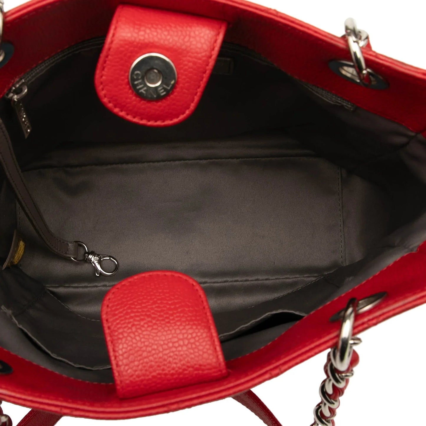Red Chanel Caviar Petite Shopping Tote