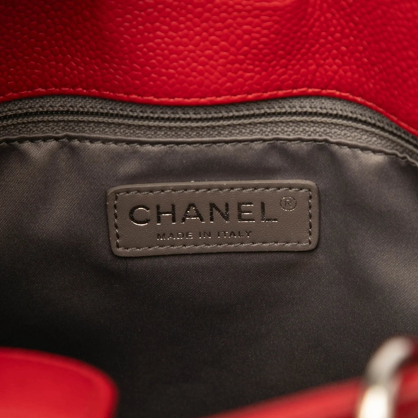 Red Chanel Caviar Petite Shopping Tote
