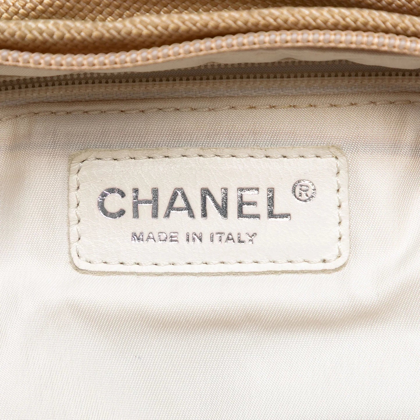 Gold Chanel Paris Biarritz Quilted Coated Canvas Handbag
