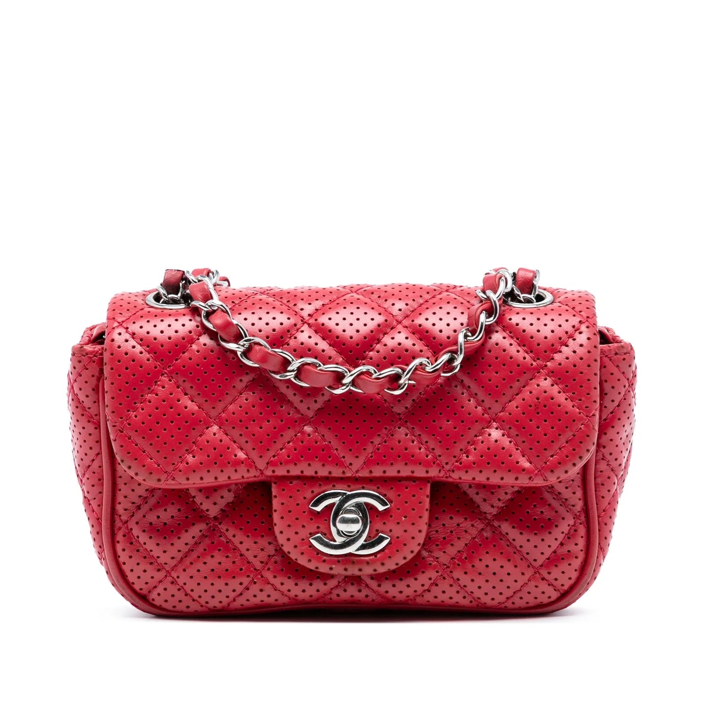 Red Chanel Mini Perforated Lambskin Punch Flap Crossbody Bag