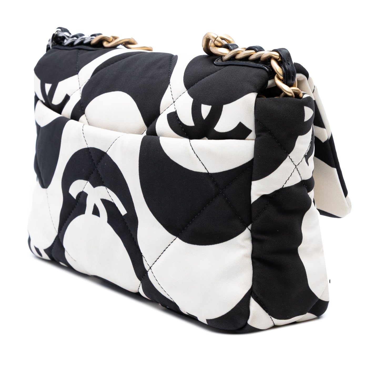 White & Black Chanel Medium Printed Silk 19 Flap Satchel