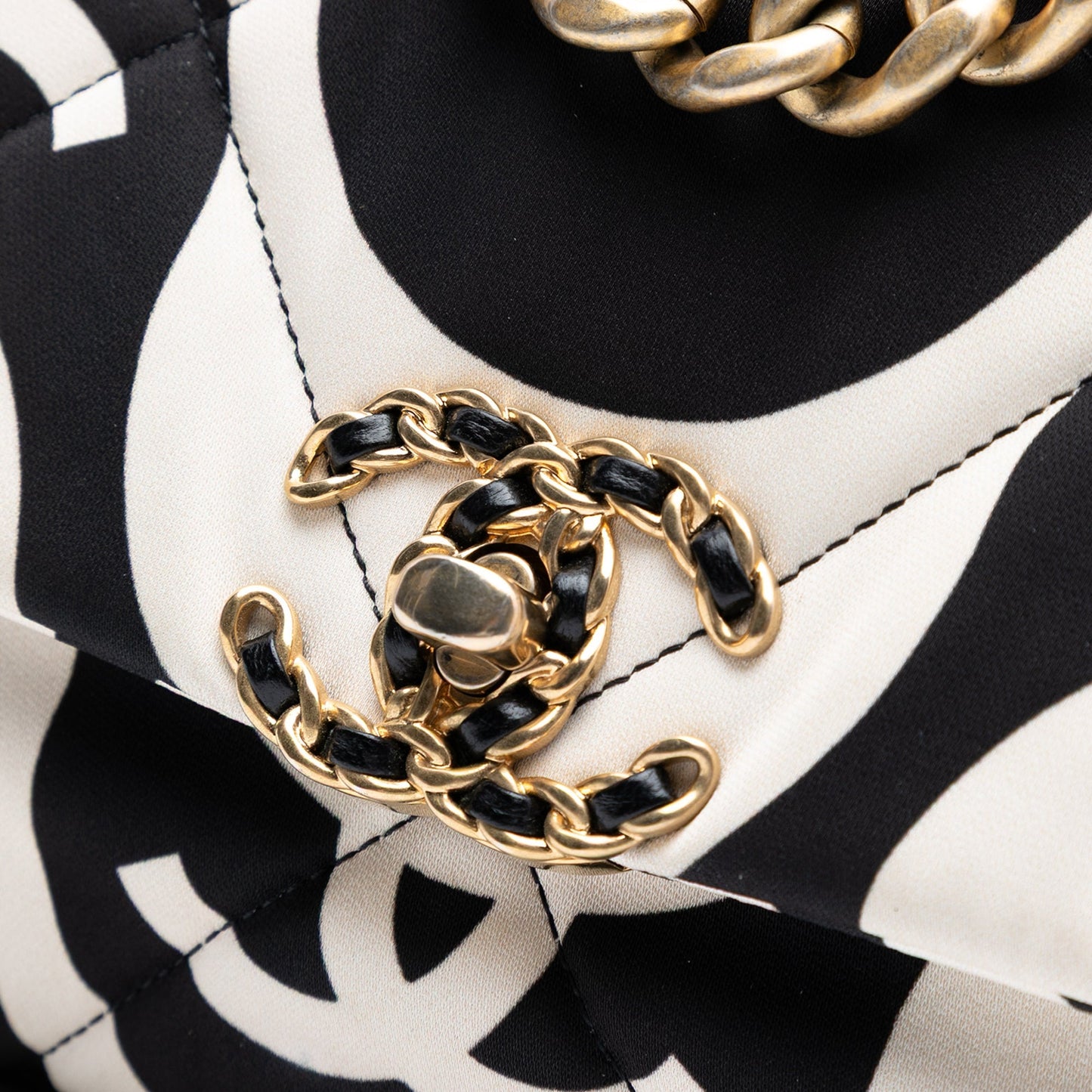 White & Black Chanel Medium Printed Silk 19 Flap Satchel