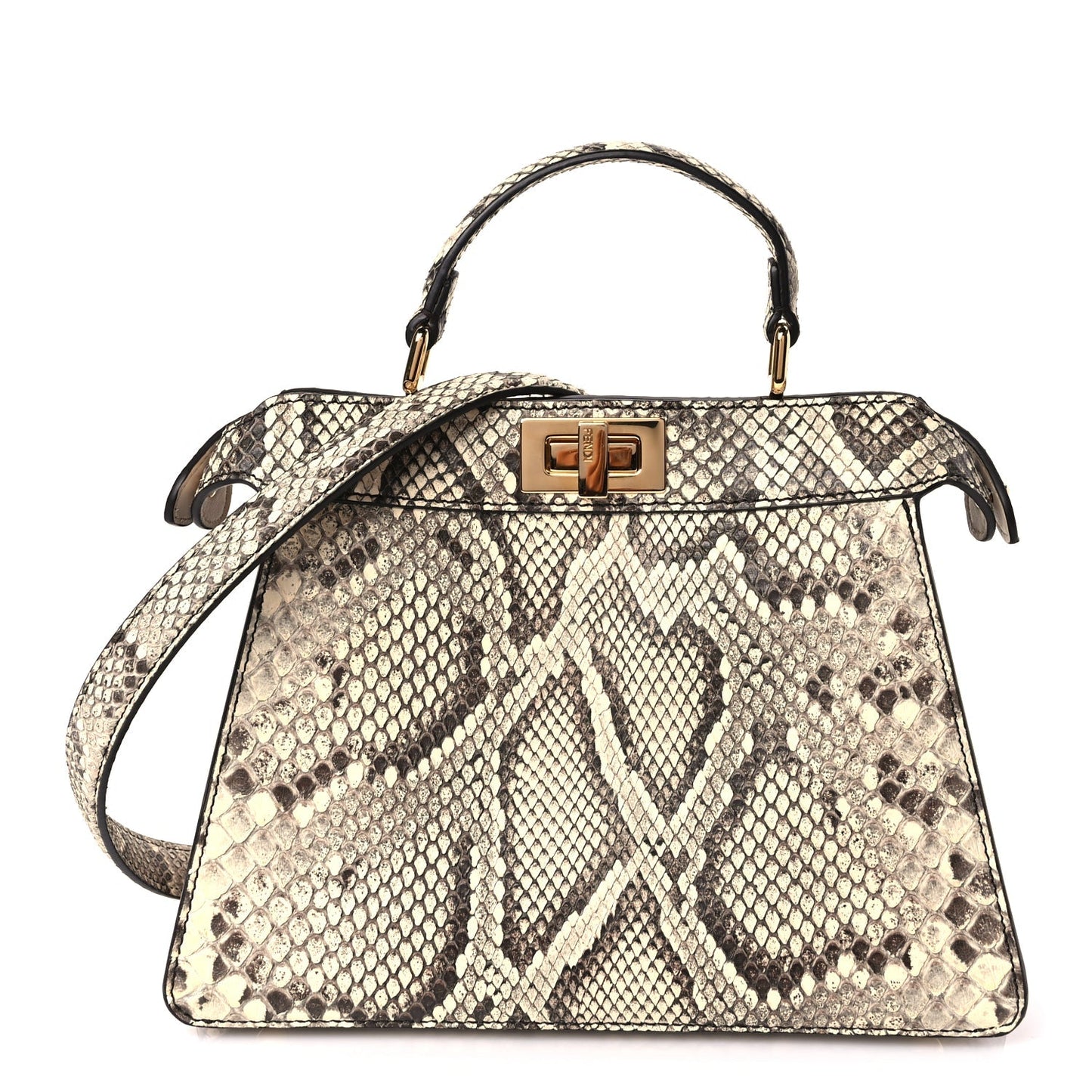 Fendi Snakeskin Shiny Nappa Small Peekaboo I SEE U Beige