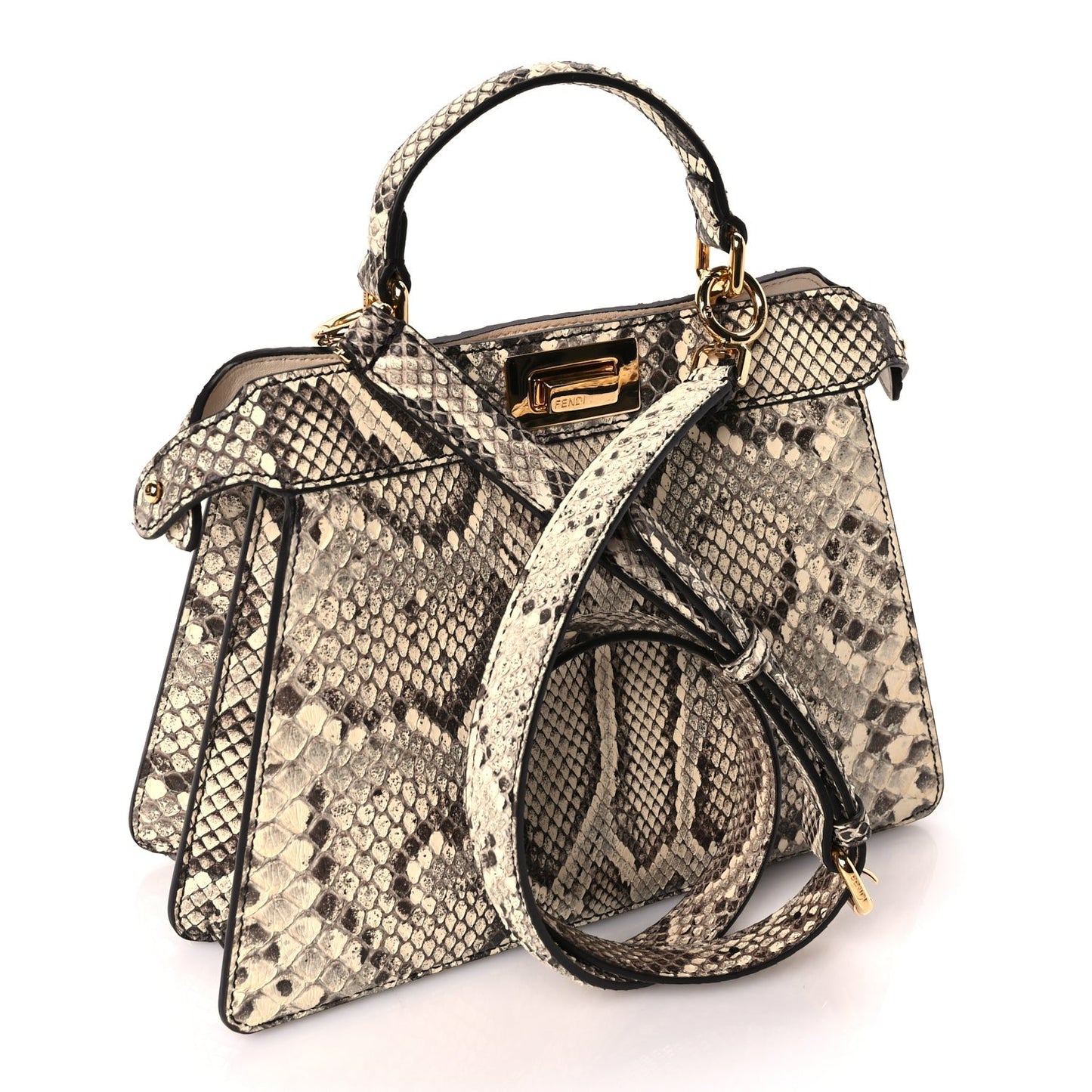 Fendi Snakeskin Shiny Nappa Small Peekaboo I SEE U Beige