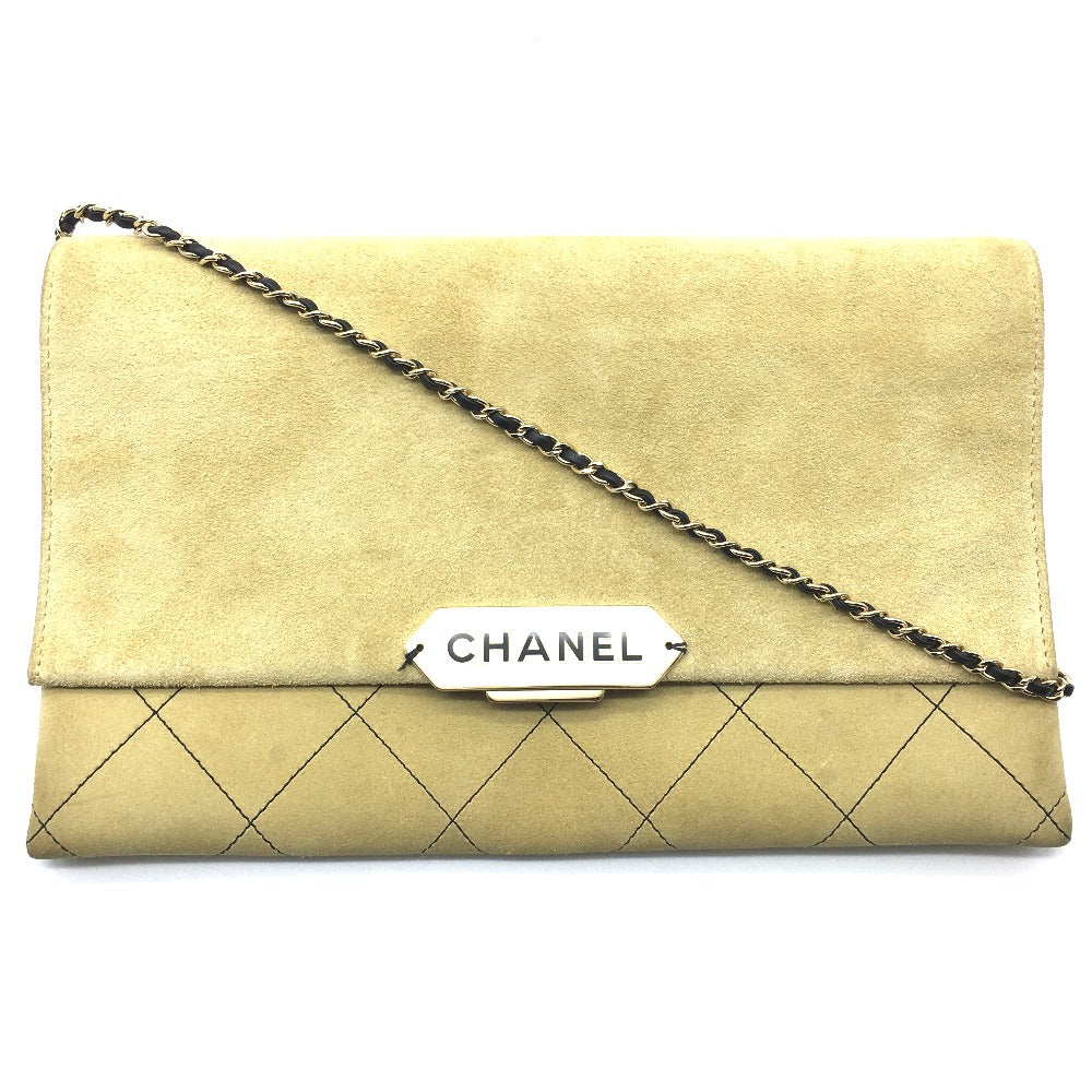 CHANEL Shoulder Bag suede Beige x Gold Metal CHANEL logo Matrasse Women
