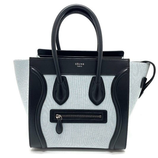 CELINE Handbag 167792 Leather / canvas Blue x black Luggage micro shopper Women