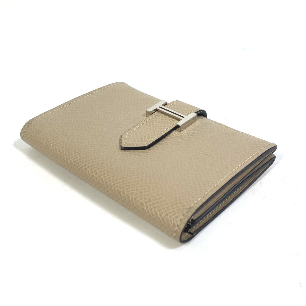 HERMES Card Case Epsom beige Two fold Bean mini unisex(Unisex)  d