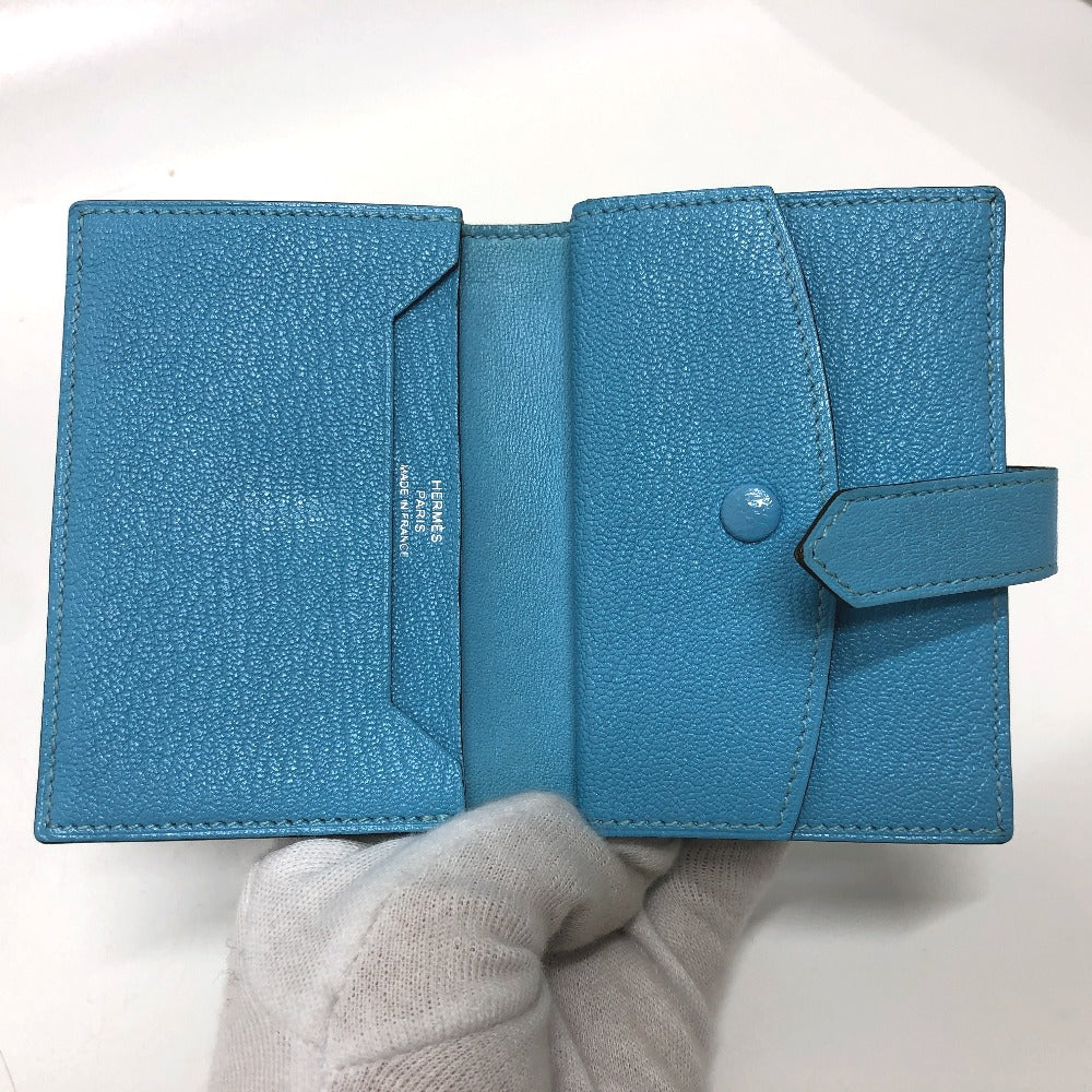 HERMES Card Case Shave Luco Romandel blue bearn mini compact Women  d