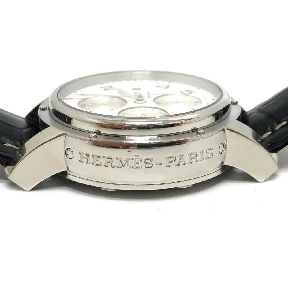 HERMES Watches Mechanical Automatic CP1.910 Stainless Steel Silver Clipper Chrono white dial mens  d